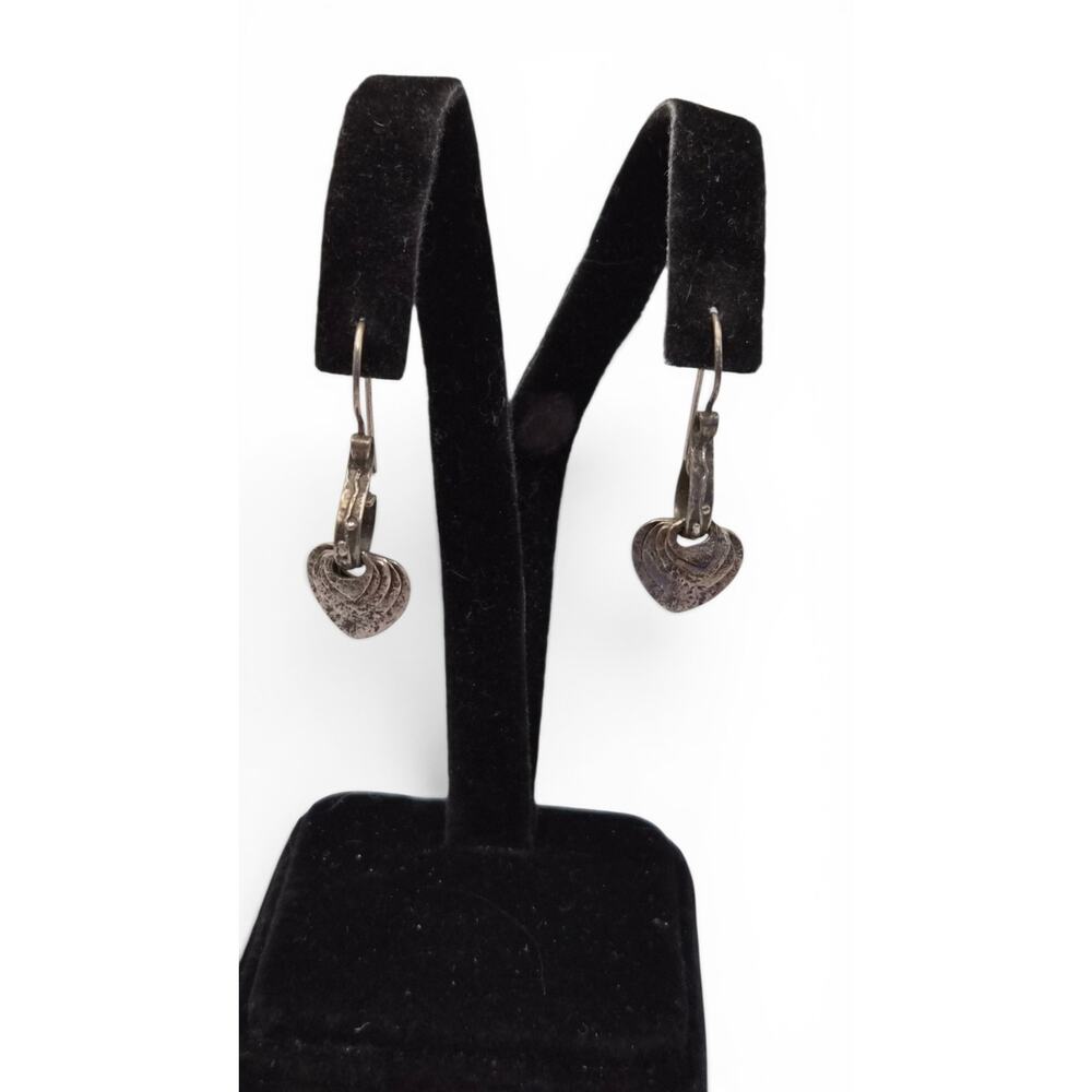 Vintage Handcrafted Layered Heart Dangle Earrings French Hook